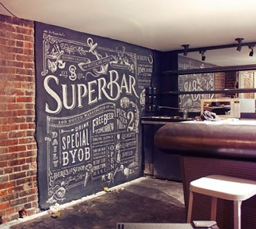 Chalkboard Wall Behind a Bar