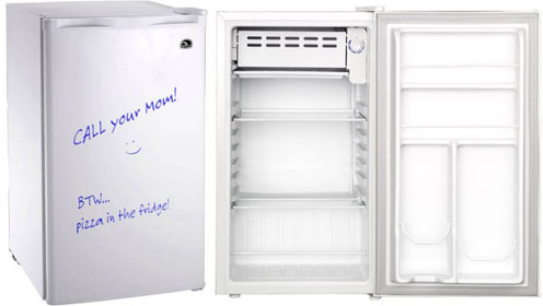 Igloo Eraser Board Compact Fridge in White - Interior and Exterior Views