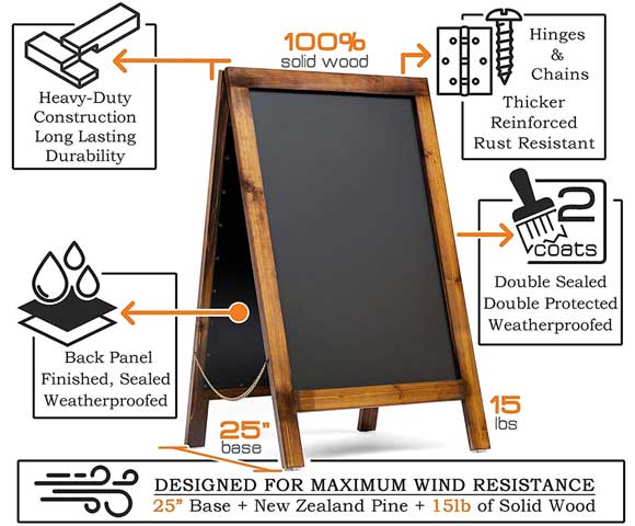 Wooden A-Frame Chalkboard Features